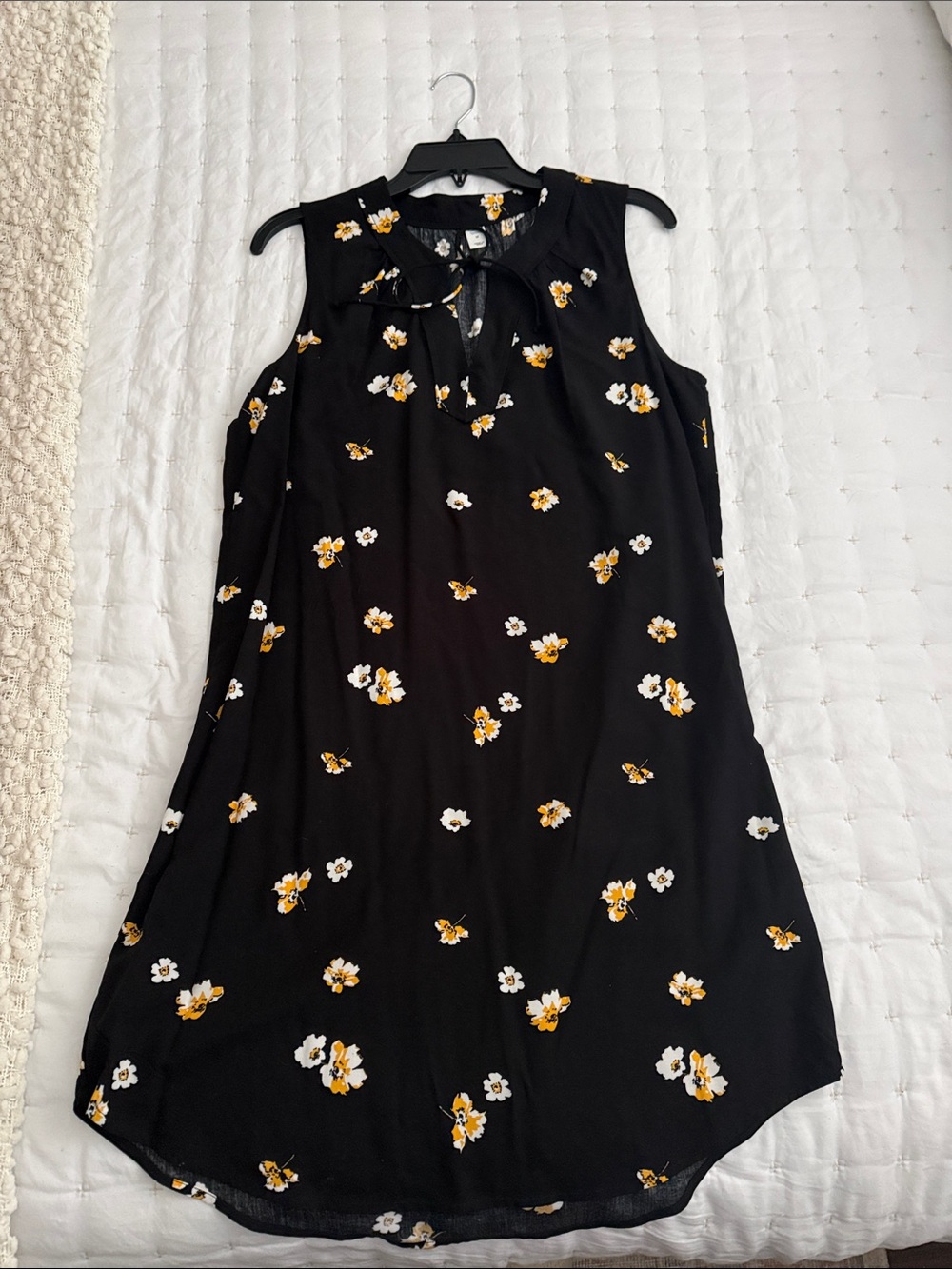 Sleeveless Black Floral Tie-Neck Dress